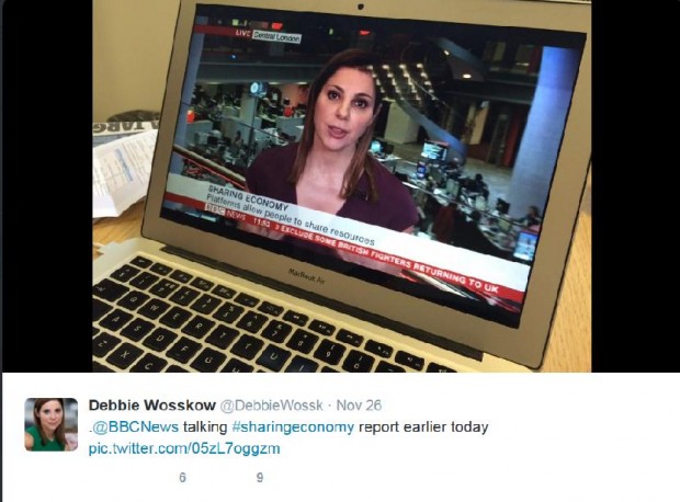 Tweet from @debbieWossk .@BBCNews talking #sharingeconomy report earlier today 